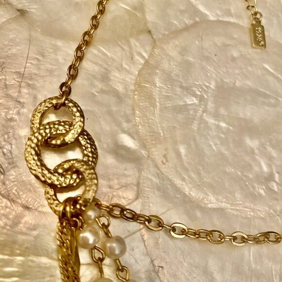 Gold Tone and Pearl Multi Strand 1928 Necklace - Picture 6 of 11